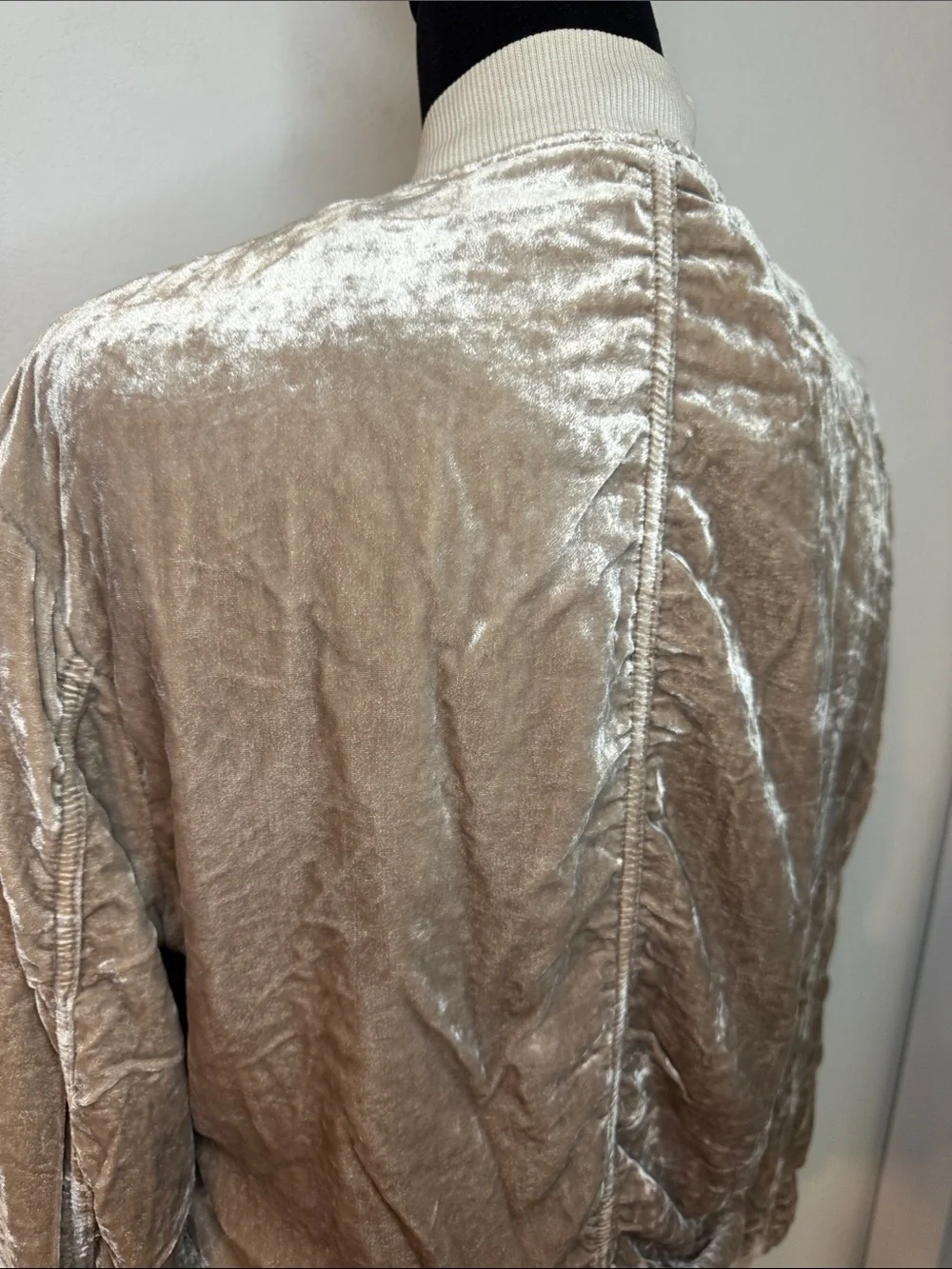 Free People Taupe Velvet Bomber Jacket